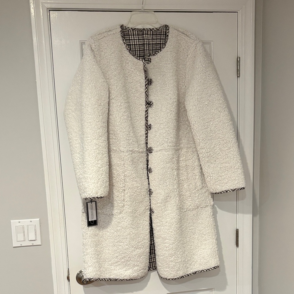NWT DG2 by Diane Gilman Brown and Cream Faux Suede/Sherpa Reversible Coat XL - Picture 3 of 16